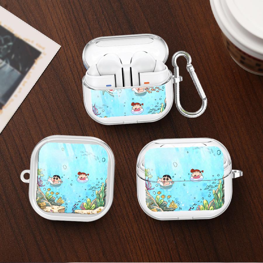 Crayon Cute Shinchan Case For Samsung Galaxy Buds 3Pro 4Pro 2 Live 2Pro 3 FE 4 Pro Clear Earphone Cases Cover With Hook