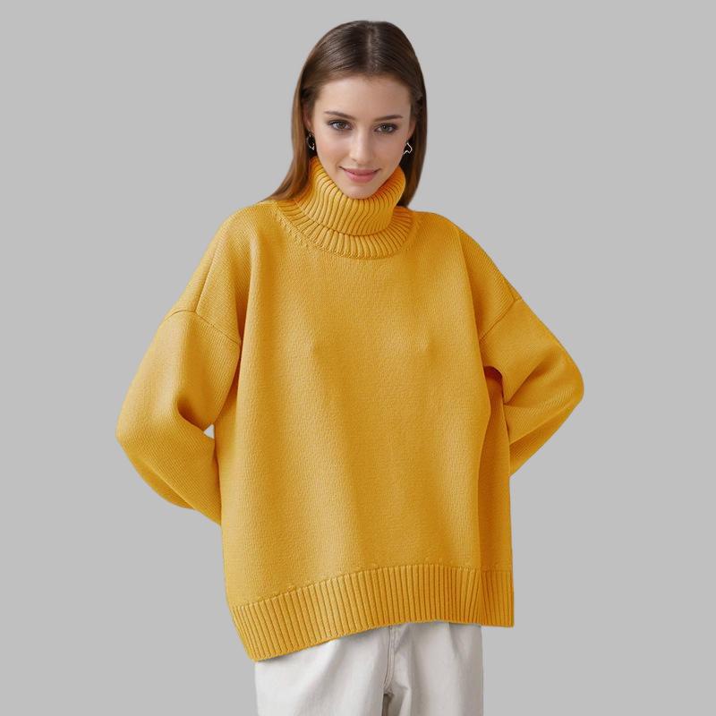 Women's Classic Solid Color Turtleneck Sweater - European & American Autumn/Winter Loose Knitwear