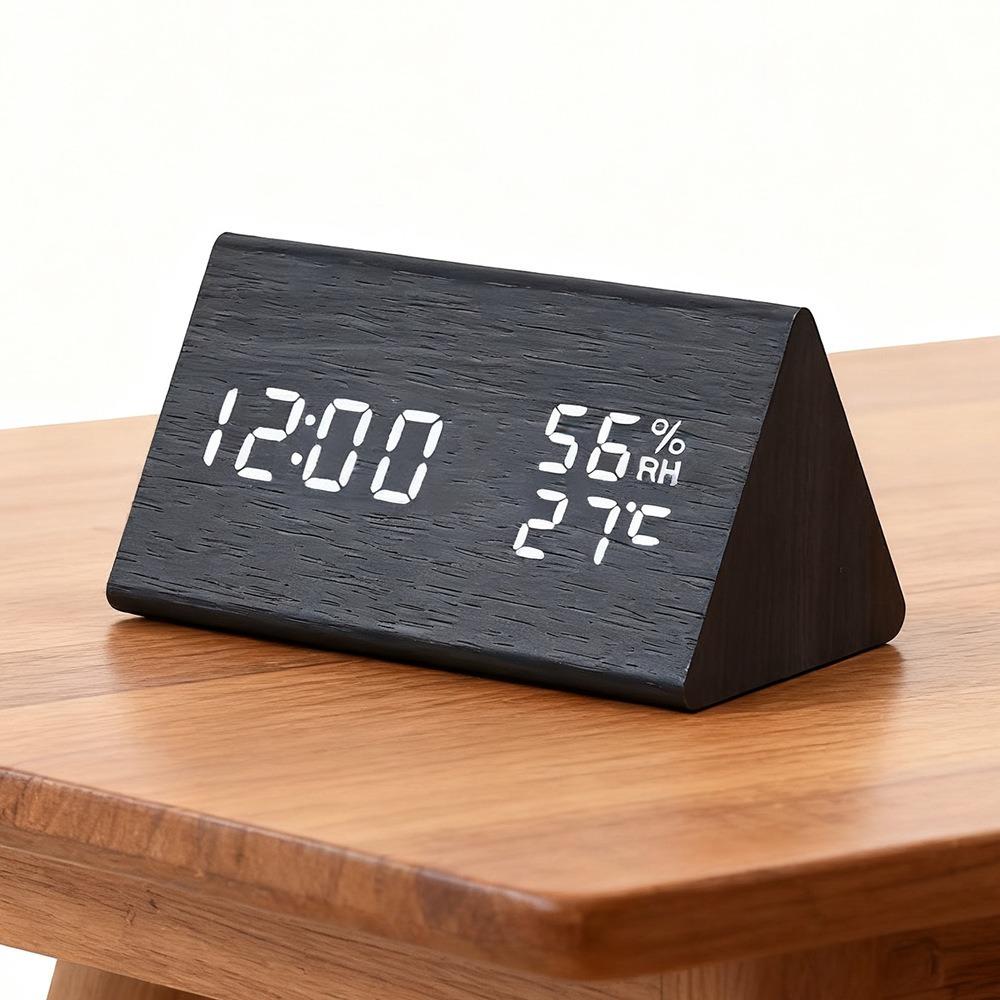 Adjustable Brightness Wooden LED Alarm Clock Electronic Alarm Clock  Living Room Decor