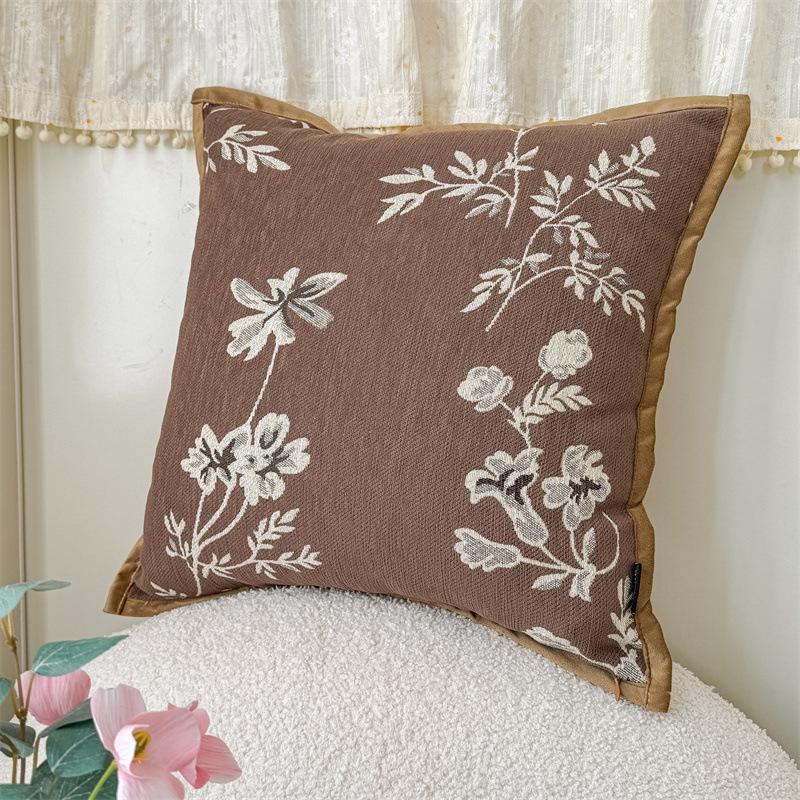 Vintage Floral Soft Chenille Decorative Pillow Cover 45x45cm Brown Grey Green Cushion Cover for Sofa Bed Home Living Room Decor