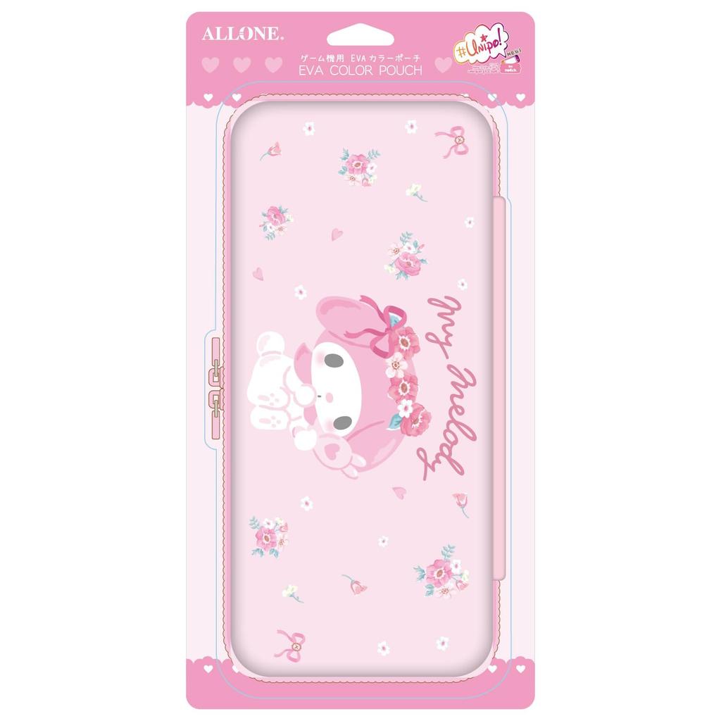 Allone EVA Color Gaming Pouch Sanrio Characters My Melody x 4 x Pink Floral Pattern with Inner Pocket Lightweight Compatible with OLED Double Zipper