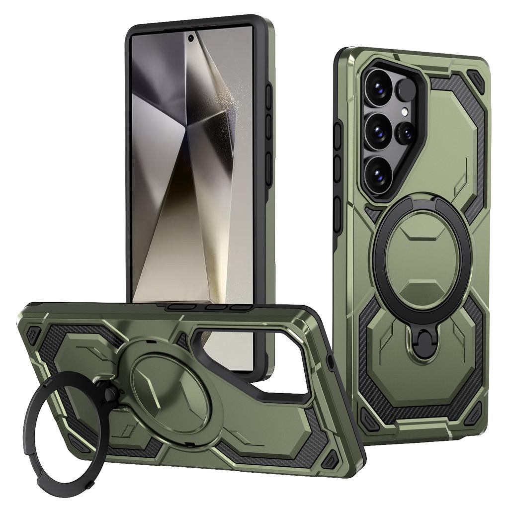 For Samsung Galaxy S24 Ultra Magnetic Case Ring Kickstand PC + TPU Hybrid Phone Cover