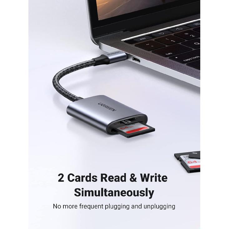UGREEN USB C SD Card Reader, 2-in-1 Micro SD Memory Card Reader for TF SD Micro SD SDXC SDHC, USB SD Card Reader Type C Compatible with iPhone 17 16,