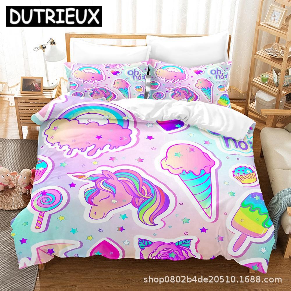 Cartoon Unicorn Bedding Set 3D Printed Colorful Rainbow Unicorn Queen King Twin Full For Girl Kids Home Textile Duvet Cover