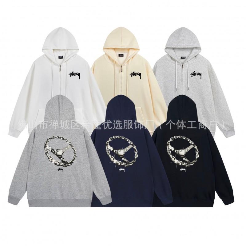 Hooded Zip-Up Sweatshirt Men Women Letter Print Loose Fit Casual Streetwear
