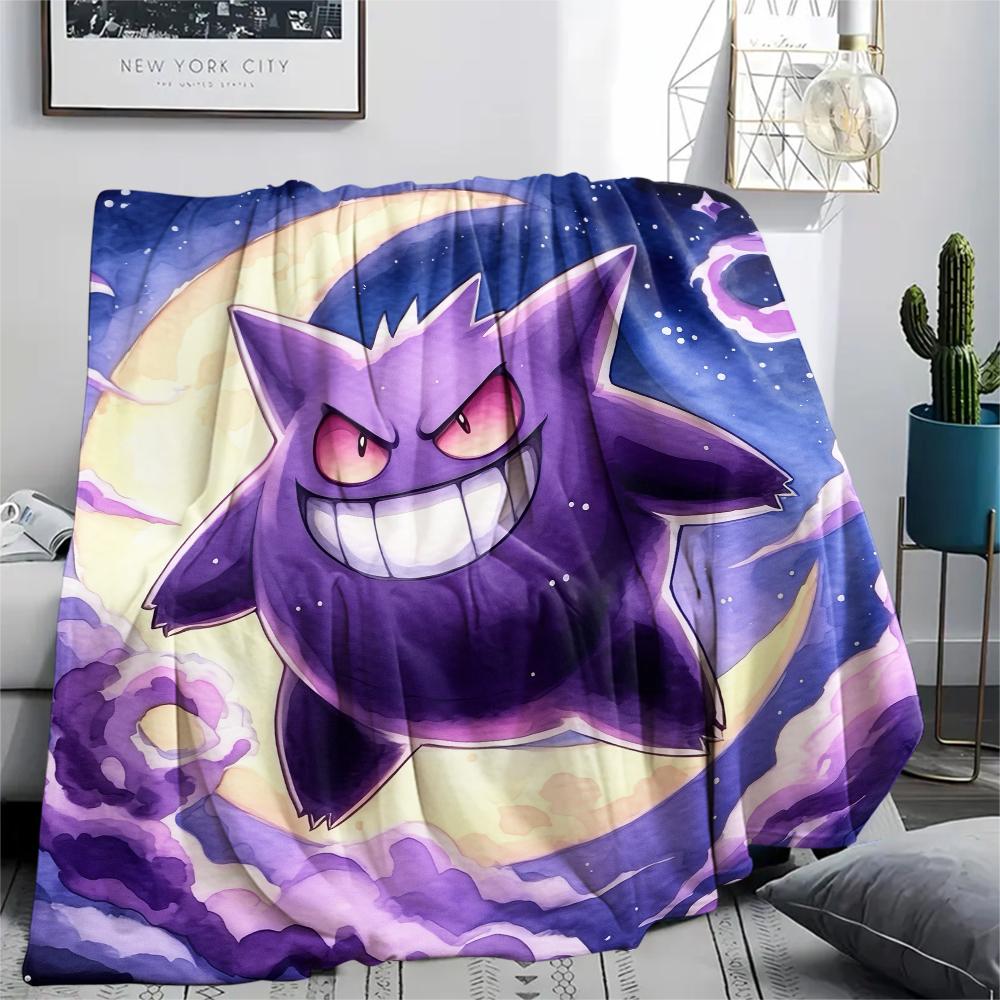 Purple Gengar Pattern Flannel Blanket, High Quality Comfortable for All Seasons, Home Decor, Warmth and Comfort, Perfect for Gifts.