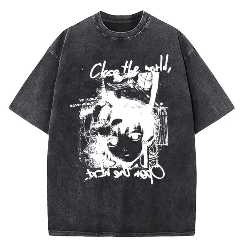 benber vintage Japanese Anime Serial Experiments Lain Vintage Washed T Shirt High Quality Manga Short Sleeve Fashion T Shirt Women S