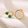 Stainless Steel Double Head Open Ring for Women Minimalist 18K Gold Plated Adjustable Green Pink Stone Rings Fashion Jewelry