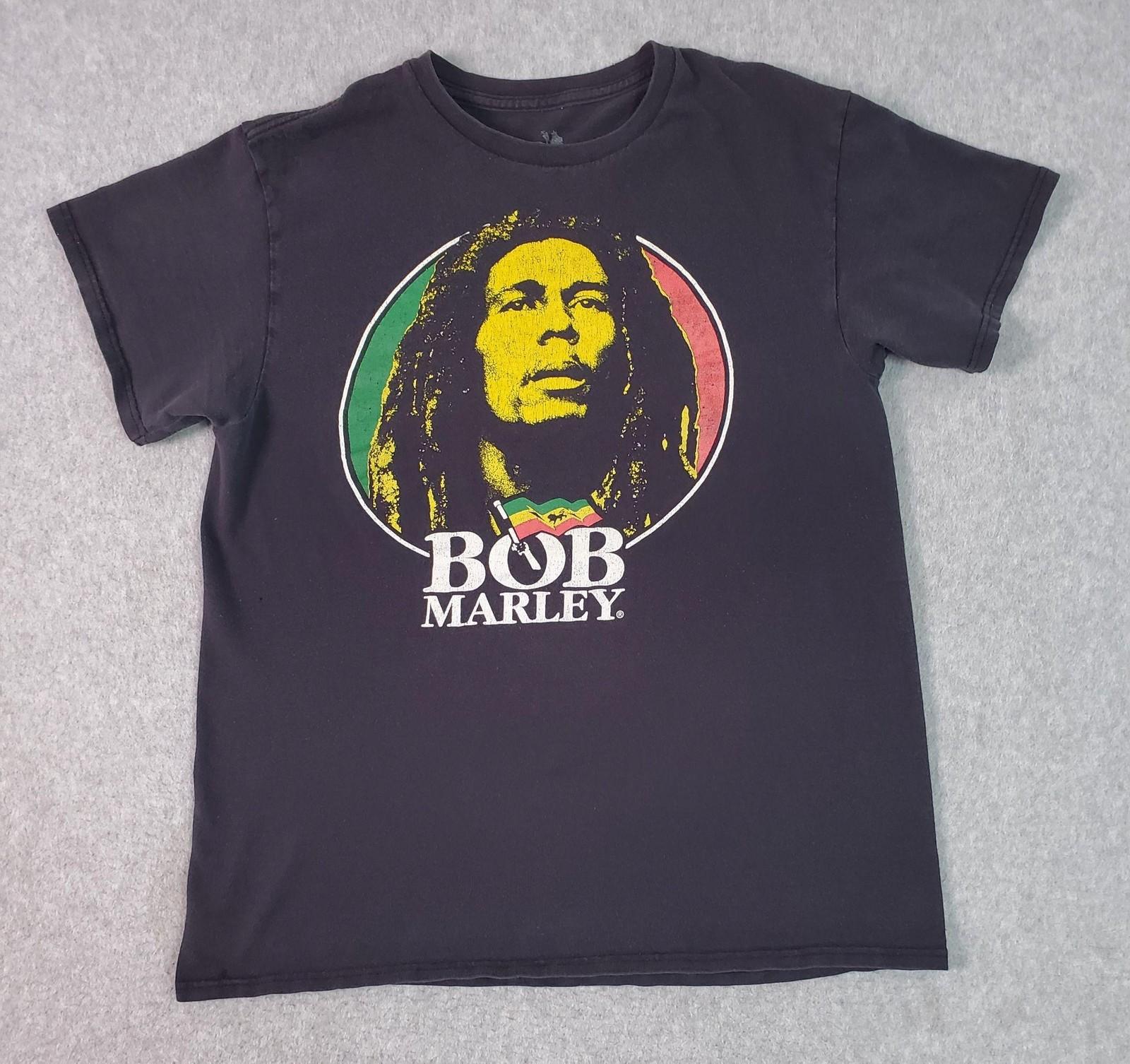 Bob Marley Shirt Mens Medium Black Rasta Colors Circle Logo Reggae Graphic Tee Unisex T-Shirt M