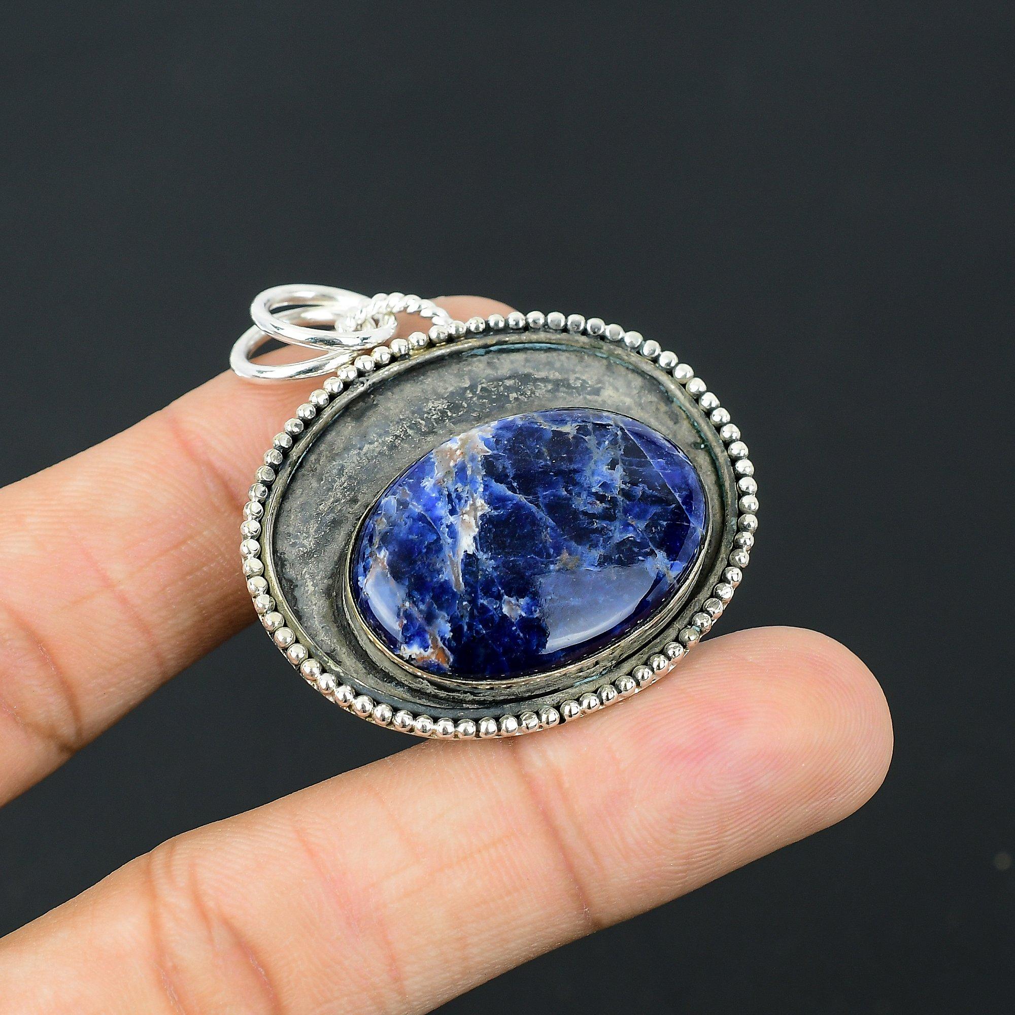 

Oval Sodalite Stone Birthday Engagement Boho Pendant Jewelry 925 Sterling Silver