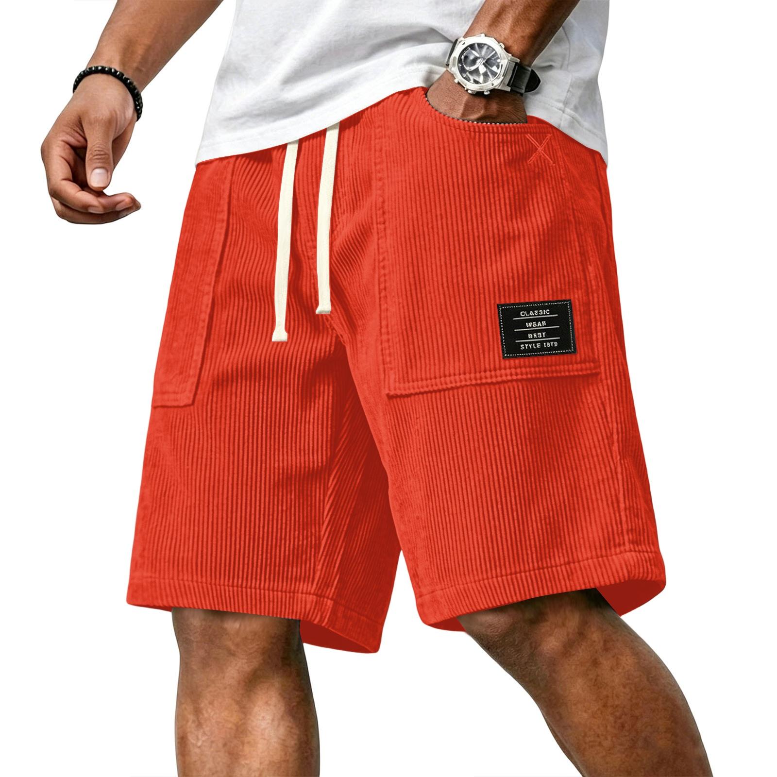 

Men s Casual Corduroy Drawstring Shorts with Front Patch Pockets and Elastic Waistband Suitable for Everyday Wear and Outdoor Activities XXXL шафрановий