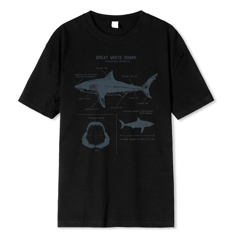 Great White Shark Anatomy T-Shirt New Summer Men Street Short Sleeve Hip Hop Punk Style Boy Casual Tops White Tees 80283