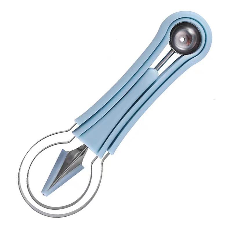 

Нож для карвинга фруктов 3 в 1, резак, слайсер для арбуза, ложка, кухонные овощные инструменты, фруктовое блюдо, инструмент для выемки мякоти фруктов, сепаратор мякоти небесно-голубой