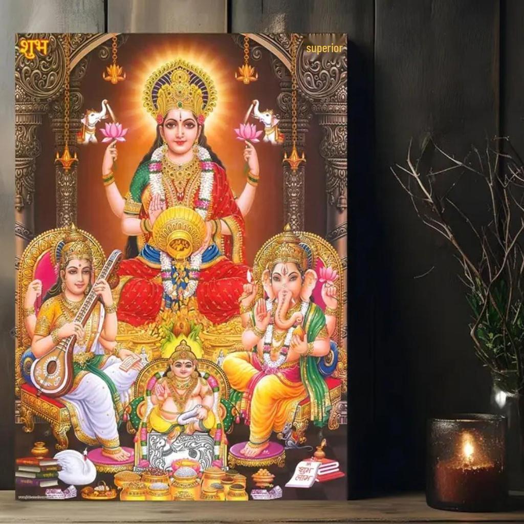 Indian Decorative Oil Painting on Canvas with Pine Wood Frame