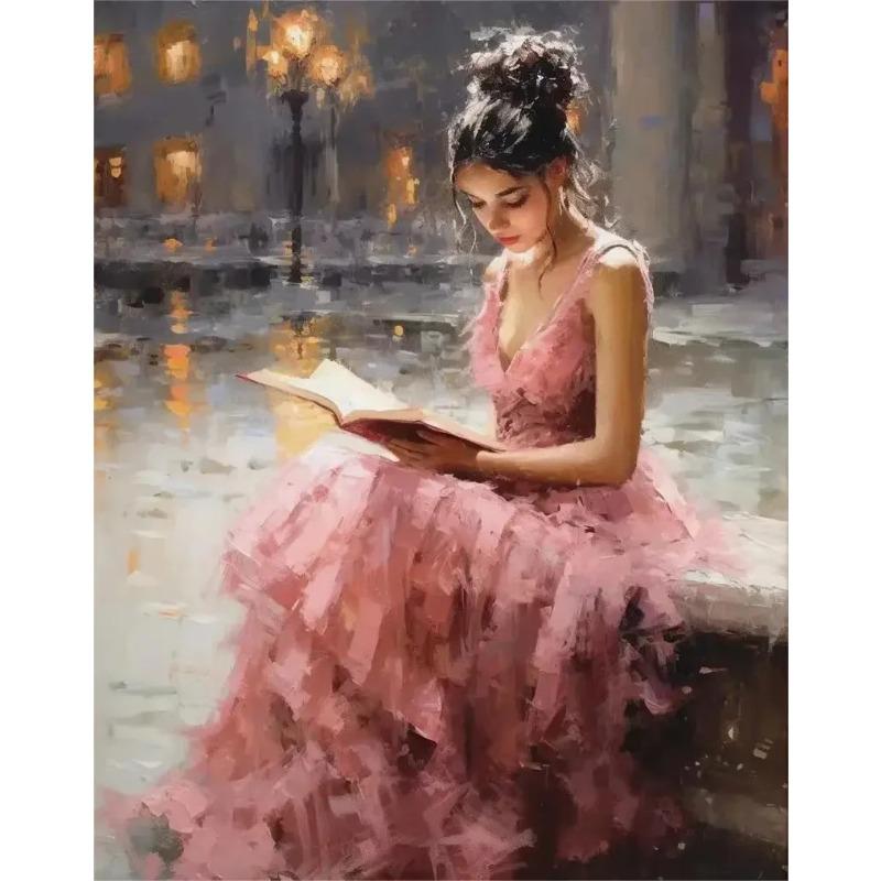 Vintage Read Elegant Girl Book Lovers Poster Women Portrait Oil Painting On Canvas Painting Wall Art Picture for Room Home Decor