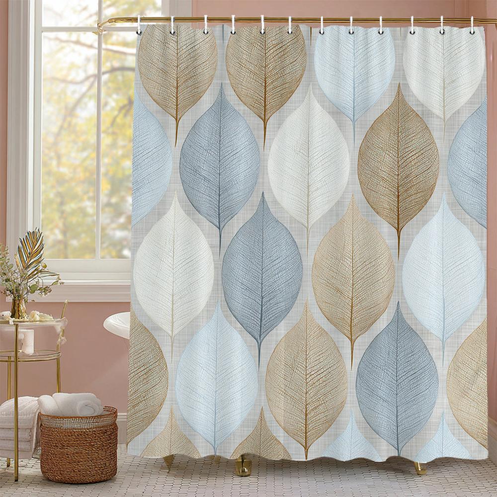 Golden Leaf Shower Curtain, Bathroom Decorative Shower Curtain, Waterproof Shower Curtain With Hooks