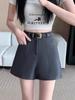 Women's High-Waist Summer A-line Booty Shorts - Black Outwear Slimming, Loose, Casual Wide-Leg Pants