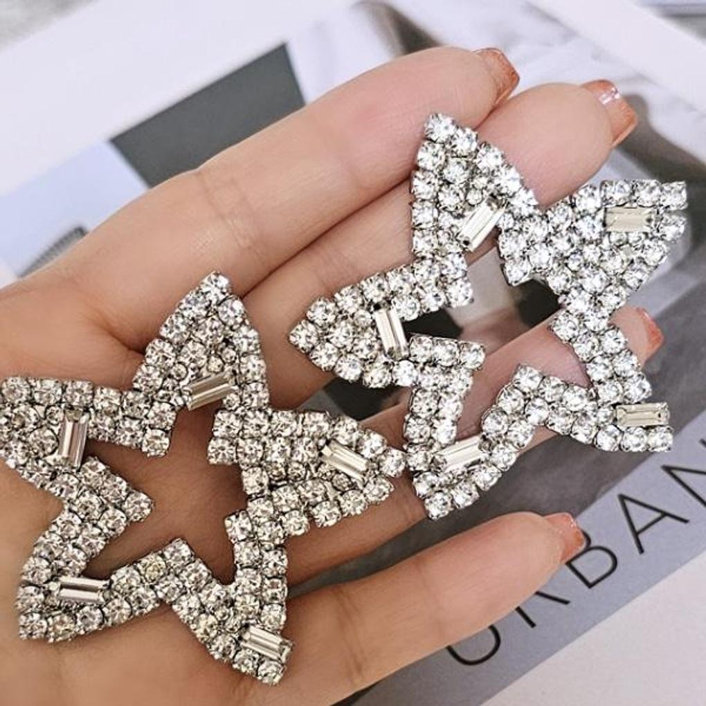 Women's Cubic Star Giant Earrings [Silver Needle]