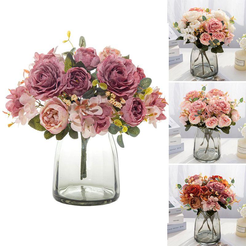High Realistic Artificial Silk Flowers Fake Roses Bunches For Photography Props