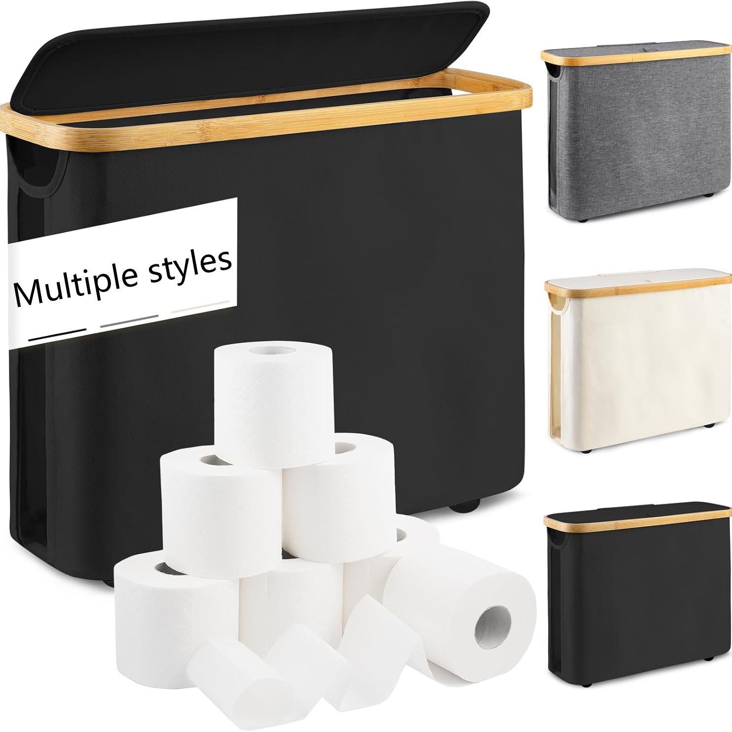 

Toilet Paper Storage Basket Foldable Large Capacity Bathroom Storage Box Holder With Lid Multipurpose Organizer for 12-16 Rolls