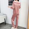 Velvet Lapel Long Sleeved Cardigan Pants Pajama Set Loose Fitting Casual Home Wear Women's Sexy Lace Edge Sleepwear Loungewear