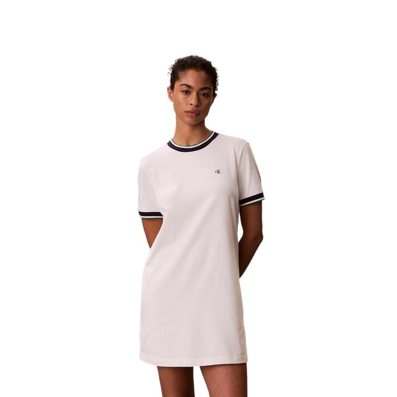 Calvin Klein Elegant Commuter Embroidered Cotton Color-Blocked Trim Round Neck Knit Short Sleeve Dress Women dresses 47F248G XXS