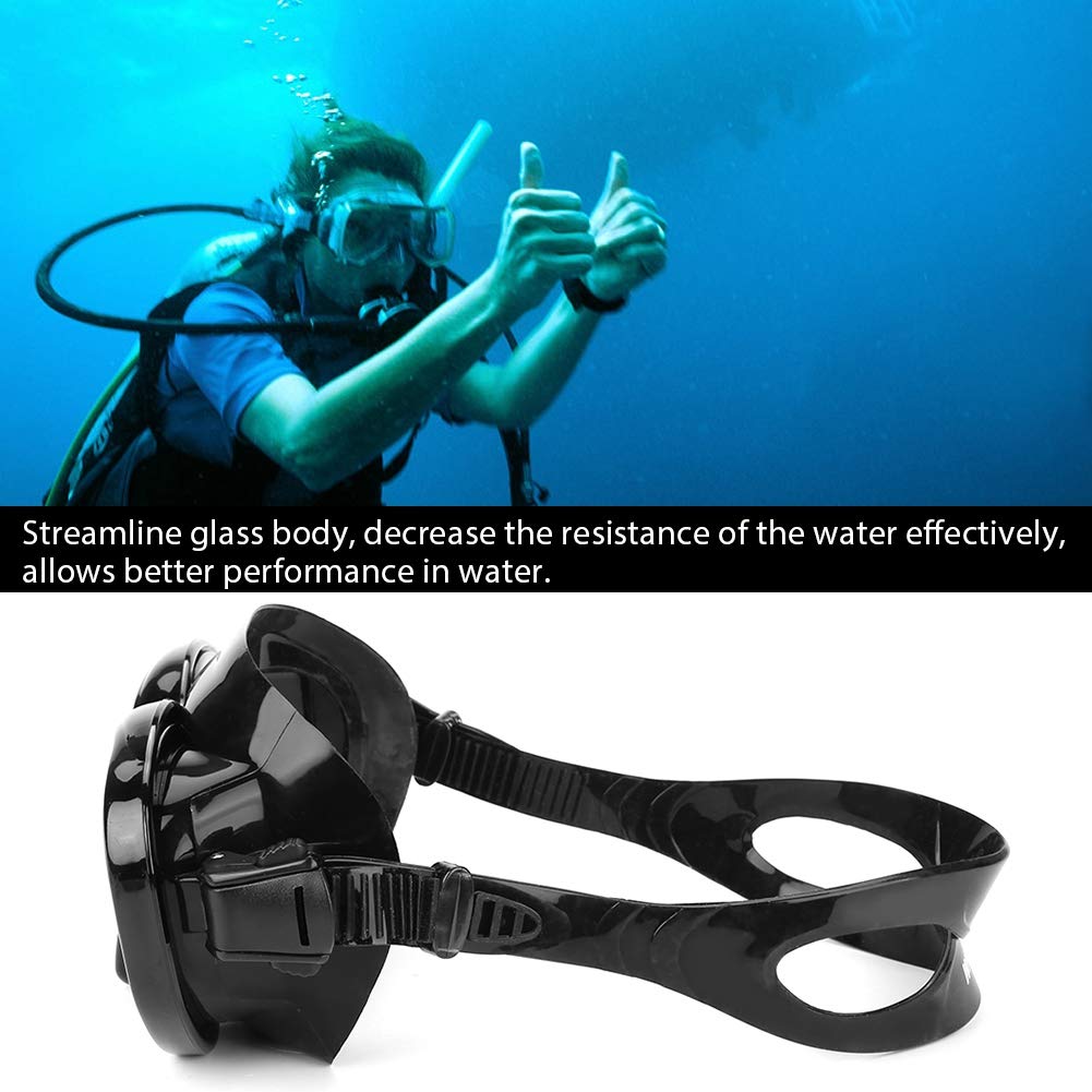 Diving Goggles for and Scuba Unisex Tempered Glass Black Anti-Fog Snorkeling, Swimming, Diving, Adults, Lenses,