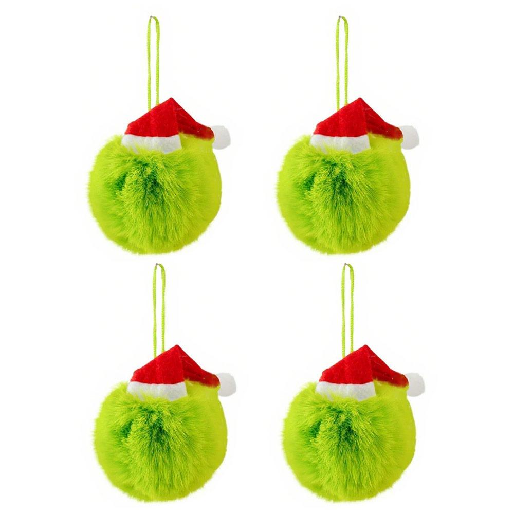 

4pcs Green Furry Christmas Tree Decor Novice-friendly Festive Atmosphere Festive Decorations Holiday Style Fun Design 8cm