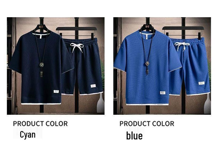 Heren Wafel Casual Sportkleding Set: T-shirt met korte mouwen & Trendy zomerse shorts