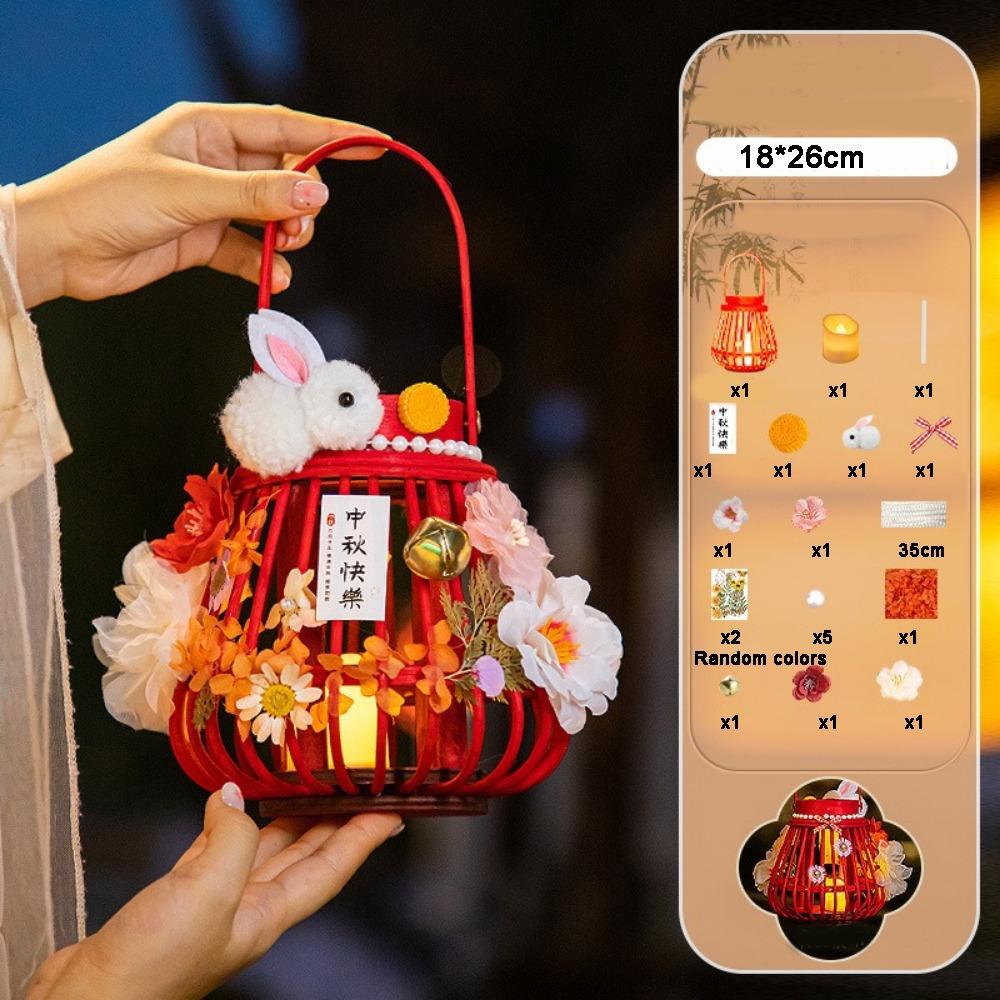 Traditionelle Rattan-Laternen im chinesischen Stil, Kaninchen-Blumen, DIY-Materialset, Laternen für das Mittherbstfest mit Licht, Handgefertigt