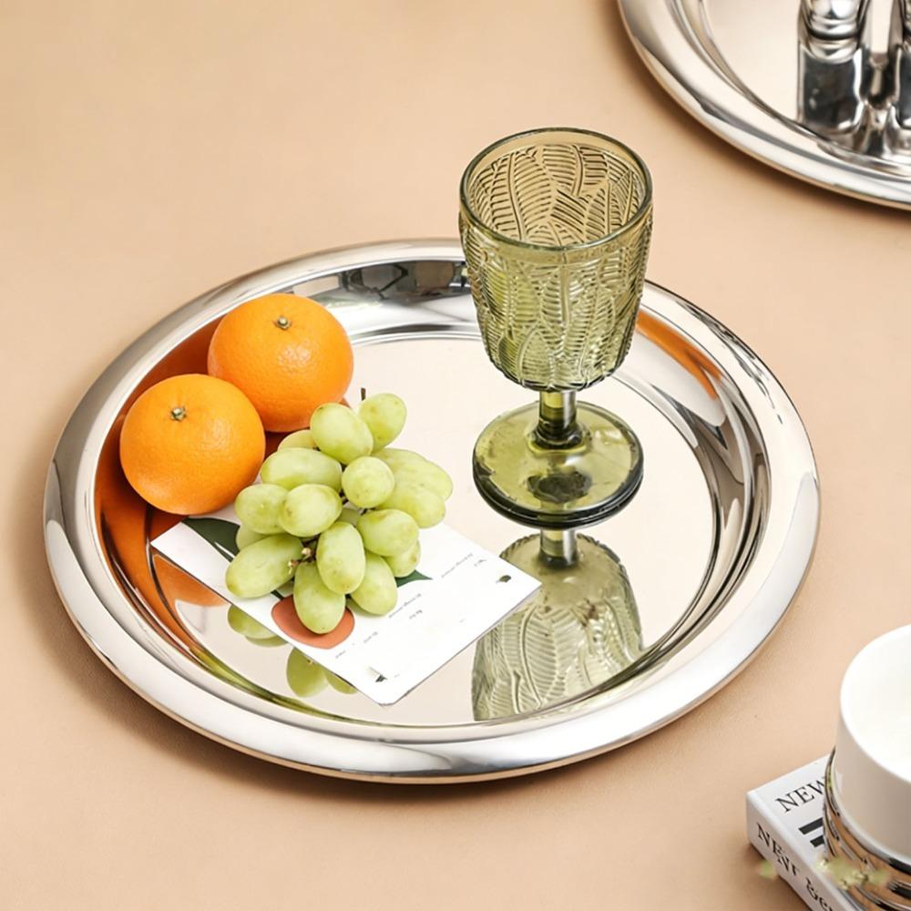 Rustless Steel Serving Tray Raised Anti Spill Display Plate Elegant Food Platter For Desserts