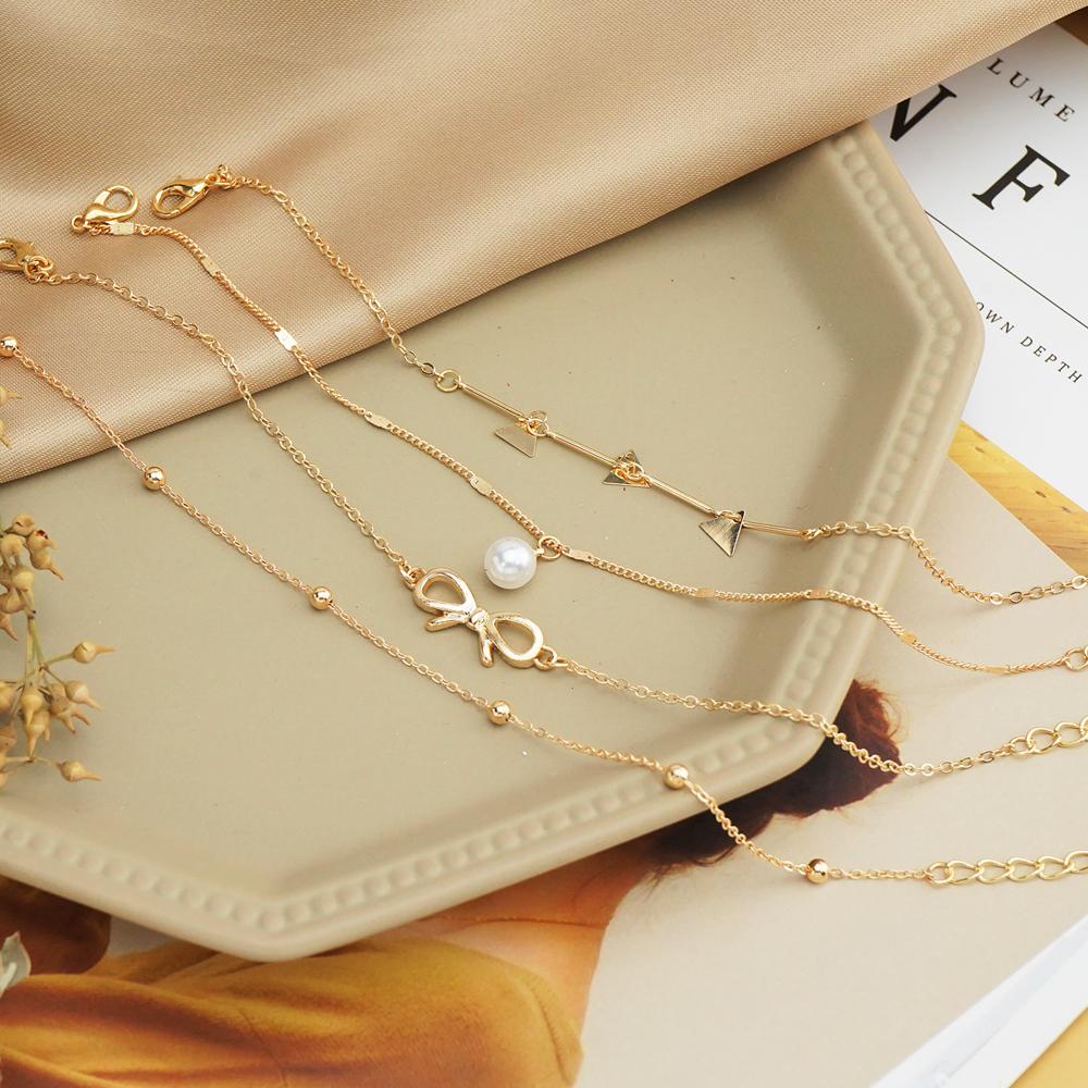 Women's Sequin Gold Anklet Summer Beach Anklet Triangle Bracelet Jewelry Pearl Set Gift