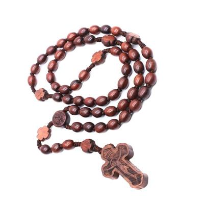Catholic Beads Rosary Necklace Rosewood Pendant Necklaces Christian