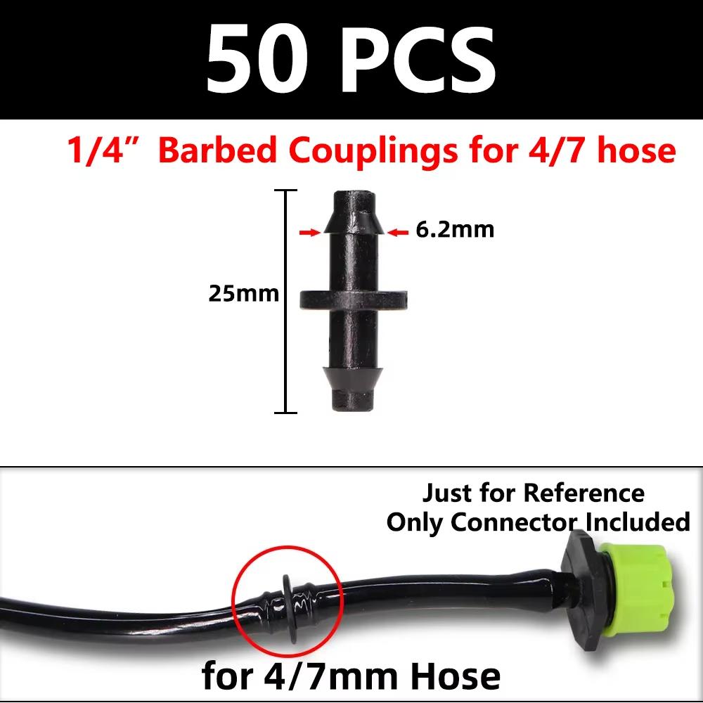 50pcs Barbed Connectors Irrigation Fittings Drip Irrigation Barbed Connectors 4/7mm Tubing Fittings for Flower Pot Garden Lawn