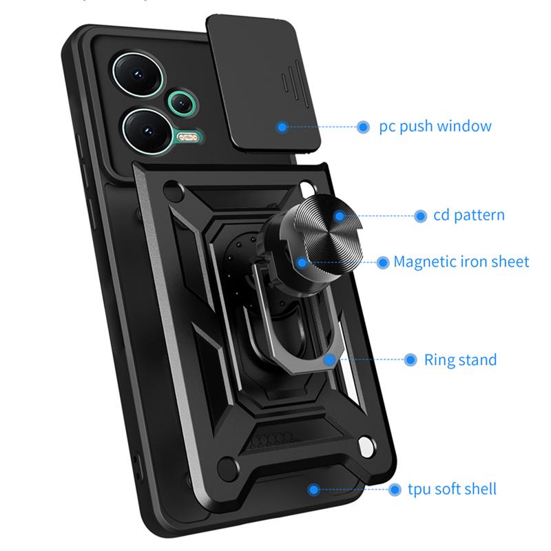 Slide Camera Lens Protection Case For Xiaomi Redmi Note 12 12s 11 10 9 11s Pro Max 11T A1 A2 ShockProof Bumpers Armor Ring Cover