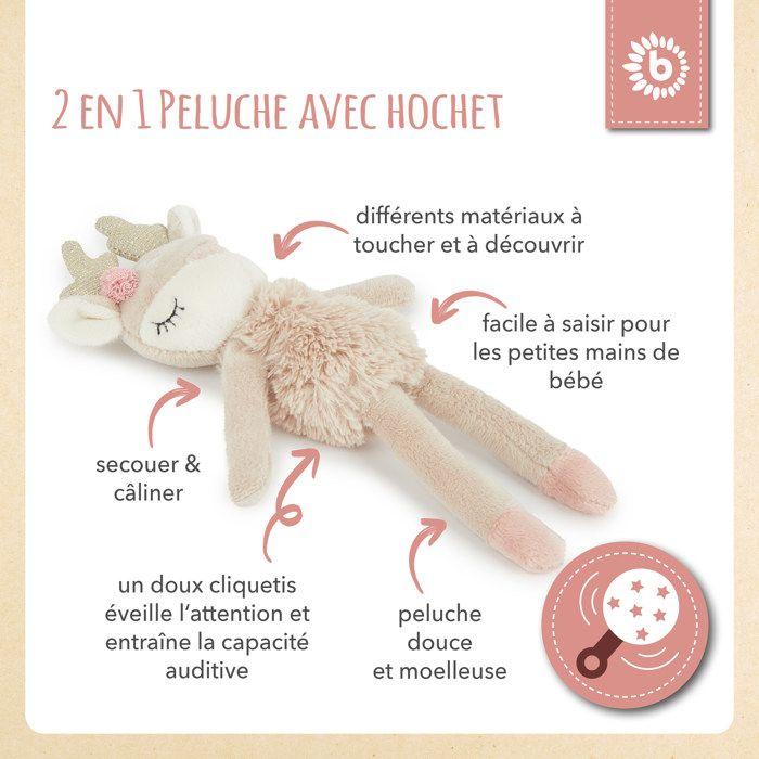 Bieco peluche cerf ella bébé avec hochet | mignon doudou bébé | aide au sommeil | hochet doudou pour bébé peluche bébé biche