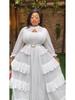 Plus Size Elegant Pleated Dress with Rhinestone Belt and Ruffled Layers for Formal Events