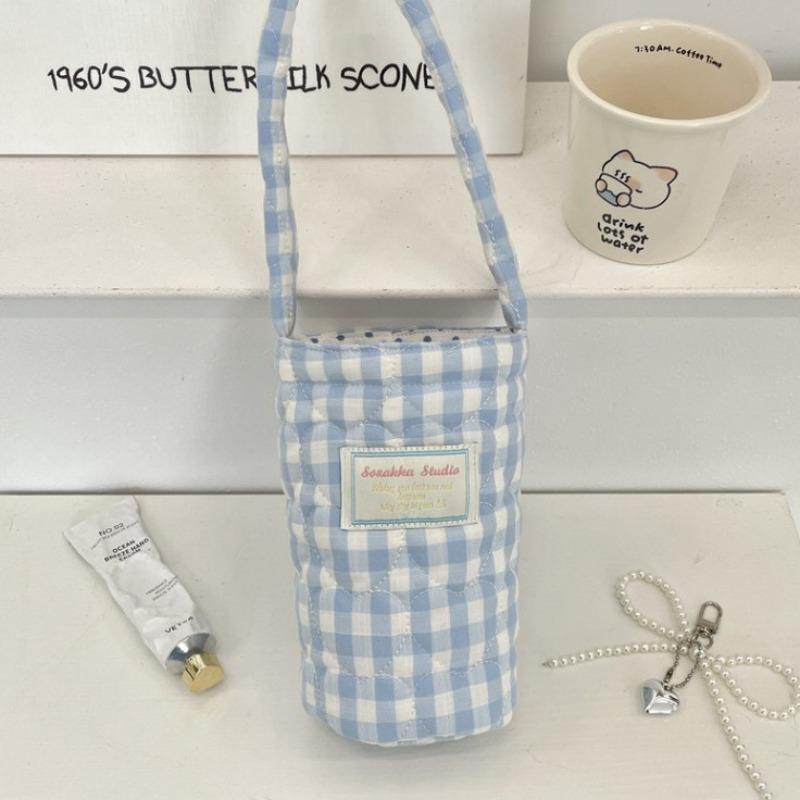 57141 cup cover portable small bag fabric padded plaid water cup bag anti-scalding soft portable water cup milk tea bag