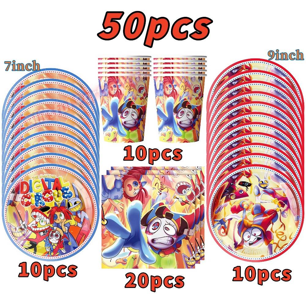Amazing Birthday Decorations Digitaled Circus Tableware Plate Cup Napkin for Kids Party Photo Props Baby Shower Party Supplies F