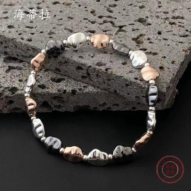 New Three-color Irregular Oval Bracelet Electroplated Gold Silver Rose Gold Fashion Men's and Women's Jewelry