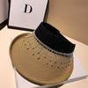 Beach Straw Woven Sunshade Hat Rhinestone Embroidered Sun Hat Fashionable Leisure Vacation Foldable Women's Empty Top Hat