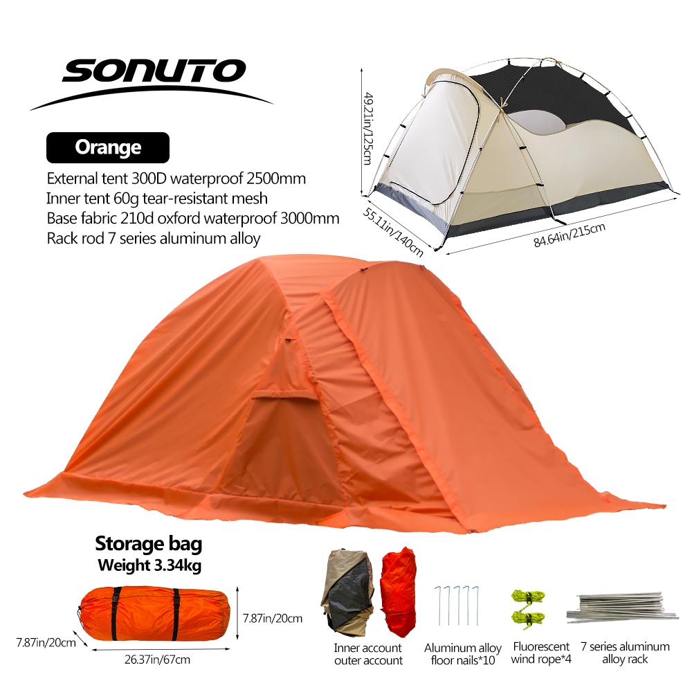 

Сверхлегкая походная палатка на 2-3 человека – водонепроницаемая, портативная, двухслойный алюминиевый каркас, прочная ткань Оксфорд для кемпинга оранжевый
