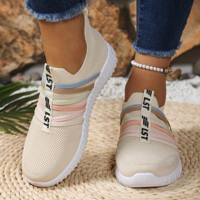 spring flying woven shoes, rainbow belt single shoes, casual one-pedal shoes