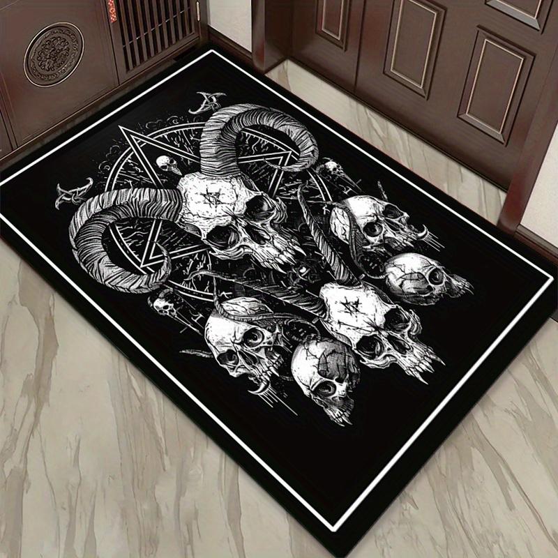 Gothic Skull Rug for Dark Aesthetic Rooms | Black and White Skeleton Art Carpet | Halloween Decorations Skid Resistant Carpet