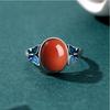 Adjustable Open Ring Women Men Vintage Butterfly Motif Enamel Red Agate Bohemian Style Copper Jewelry