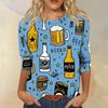 Womens Casual Crew Neck Three Quarter Sleeve Printed Top Relaxed Fit Soft Lightweight Festival Theme T Shirt Blouse