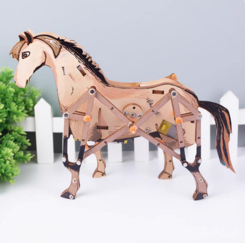 Puzzle 3D in Legno Fai da Te Modello Assemblato Cavallo Meccanico Scoperta Scientifica Kit Esperimento di Fisica Educazione Stem Per Bambini Regali