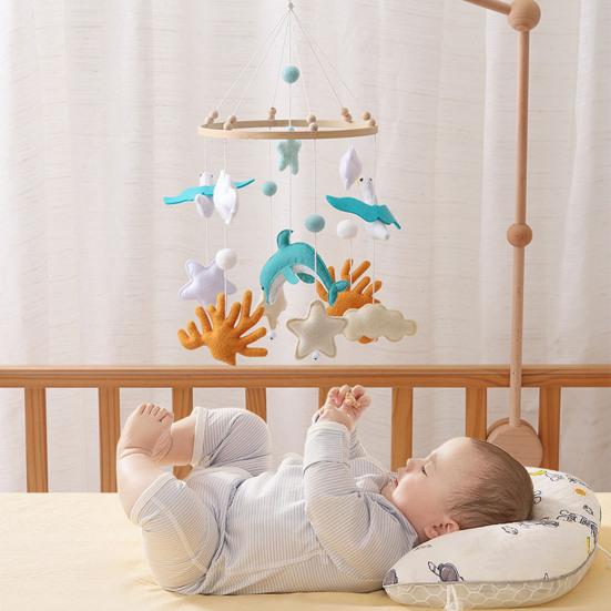 Seagull Baby Crib Mobile Ocean-Themed Handmade Felt Hanging Decor Soft Stroller Hanging Toy for Newborns
