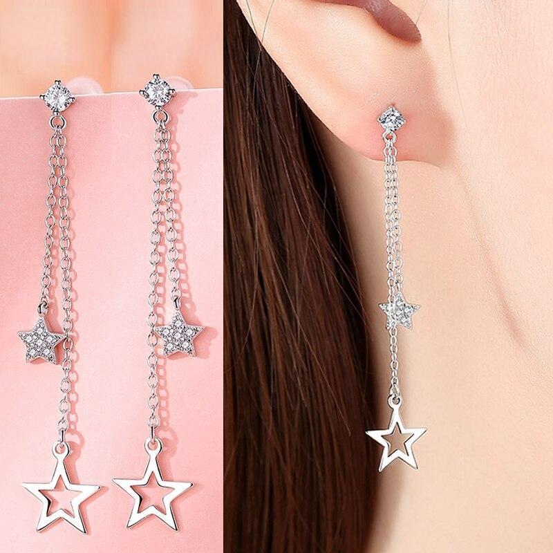 

Новые сверкающие цирконовые серьги с пятиконечной звездой и кисточками, женские модные свадебные и помолвочные ювелирные аксессуары