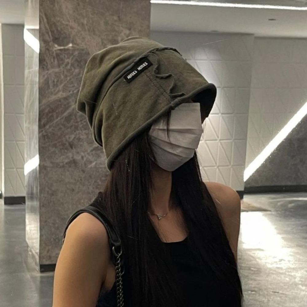 

Cotton Washed Beanie Vintage Loose Beret Fashion Wasteland Pullover Cap Unisex чорний